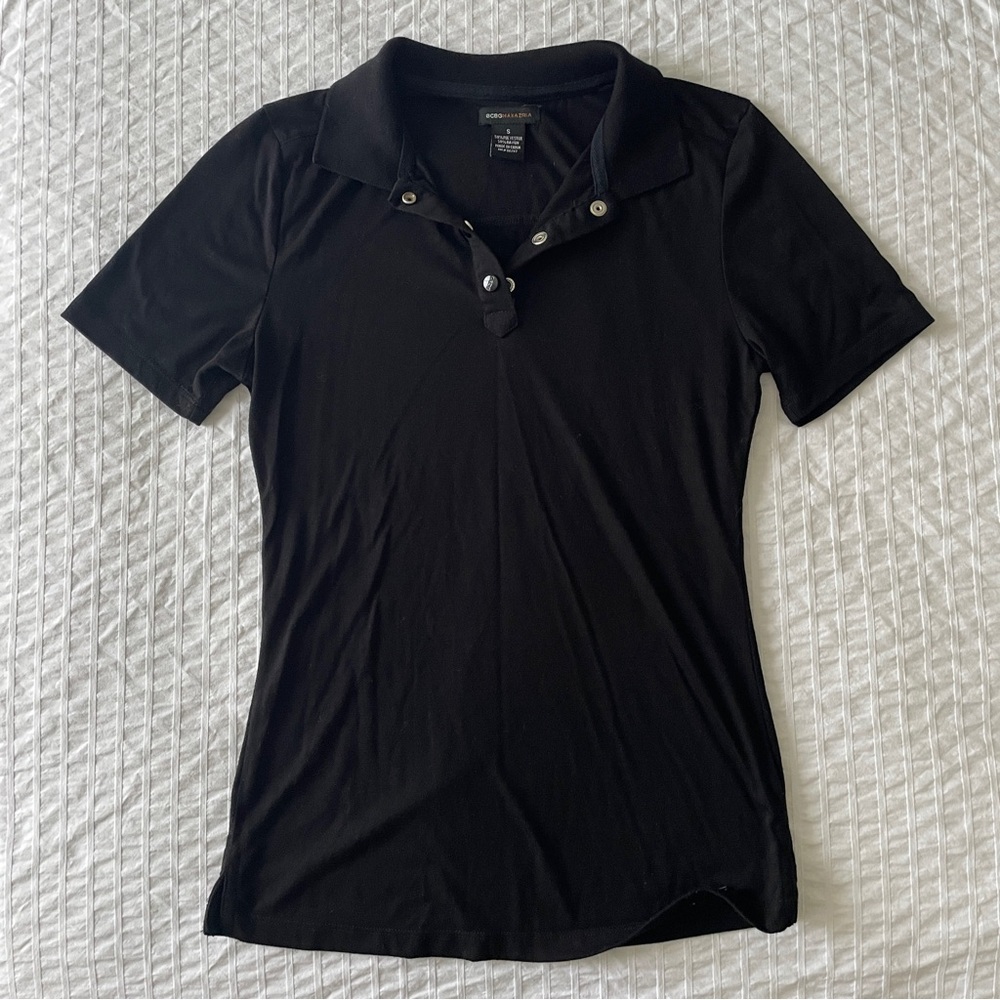 BCBGMaxAzria Vintage Black Fitted Button Down Polo